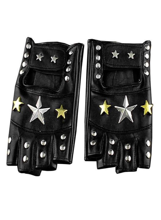 vogueteen Womens Fingerless Leather Gloves Star Studded Dancing Driving Rock Punk Cool Black One Size - Image 3
